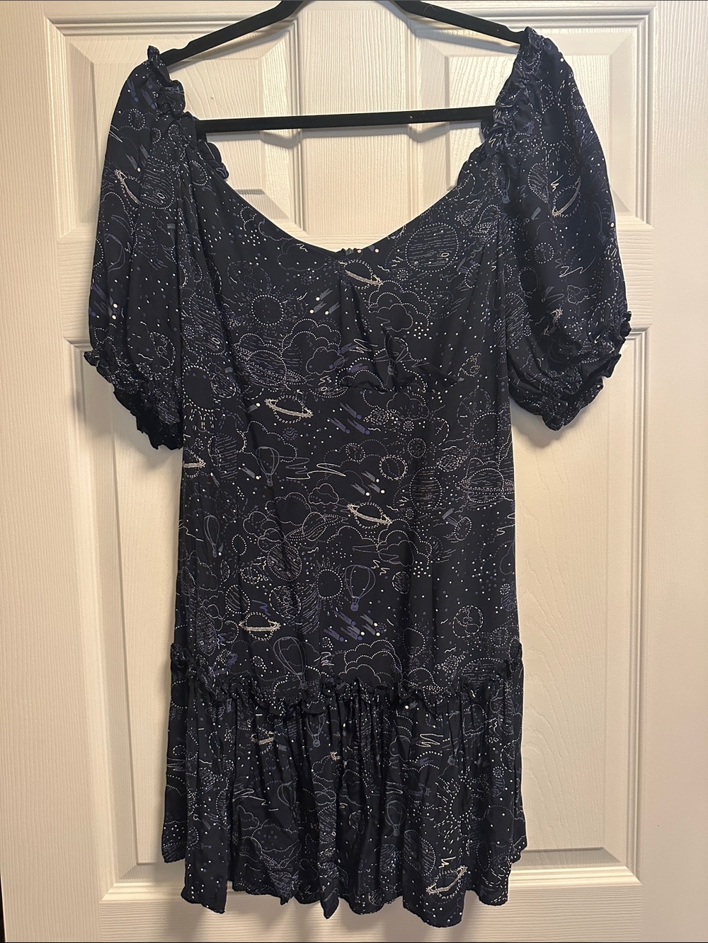 & Other Stories Navy Printed Puff-Sleeve Mini Dress
